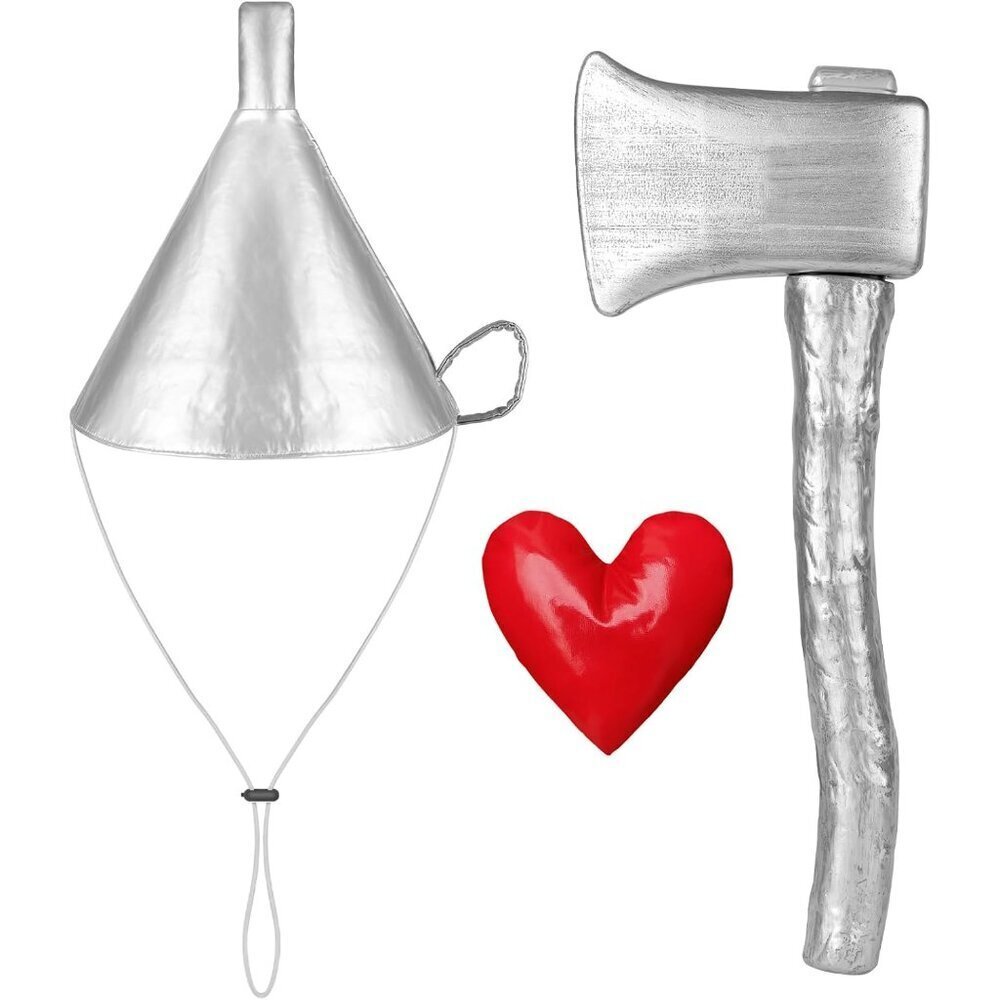 Halloween Costume Accessories Set Silver Axe Funnel Hat Heart Brooch Kids Adults